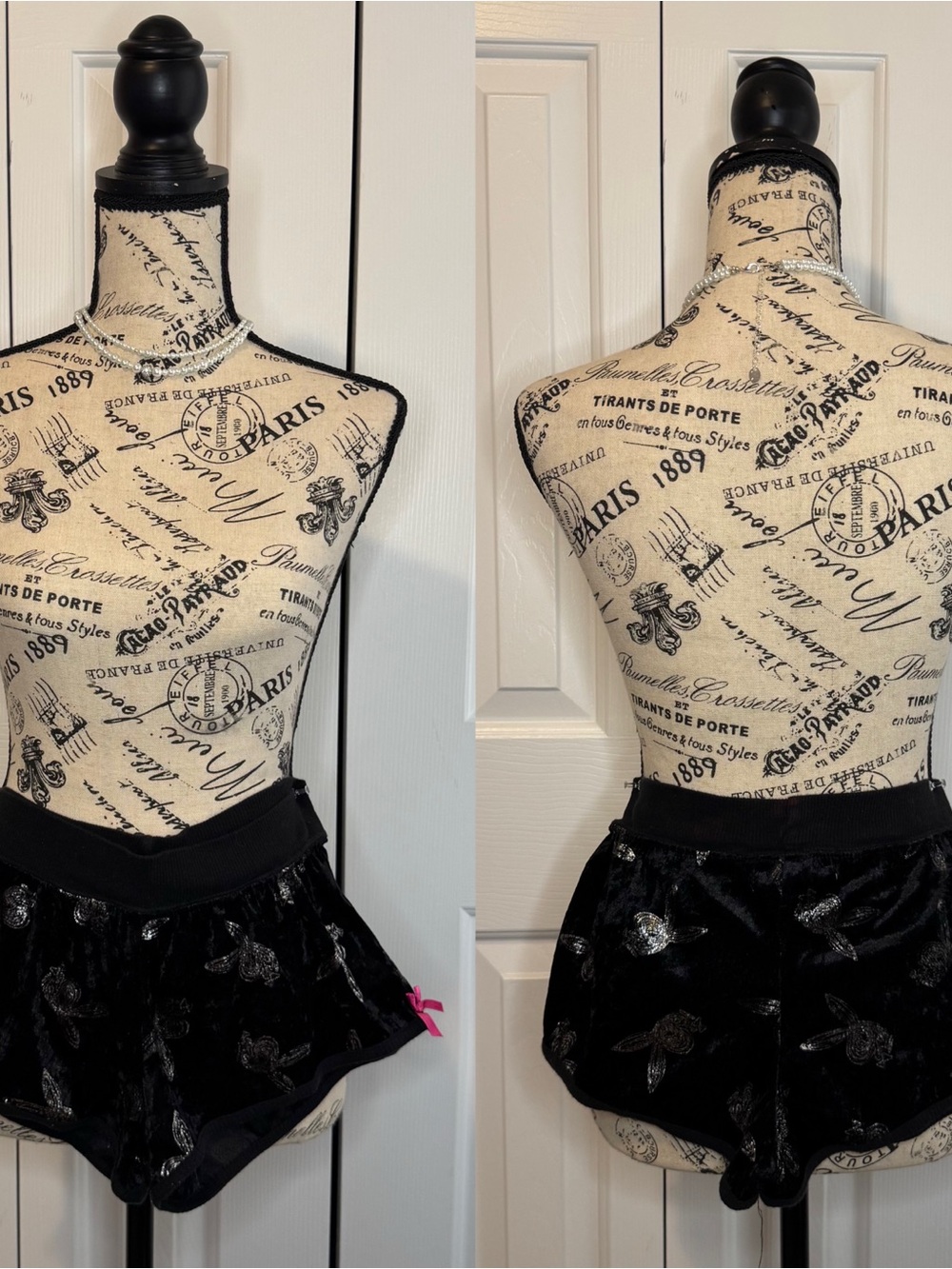 PLAYBOY Black Velvet Mini Skirted Shorts with Floral Sheen